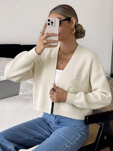Gilet court en maille écrue à col V et imprimé floral - milanoo.com - Modalova
