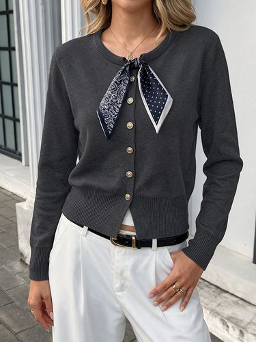 Gilet en maille à col rond écharpe pull à manches longues et boutons - milanoo.com - Modalova