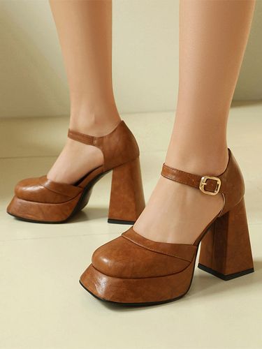 Escarpins à talons épaiss bout carré et boucle - milanoo.com - Modalova