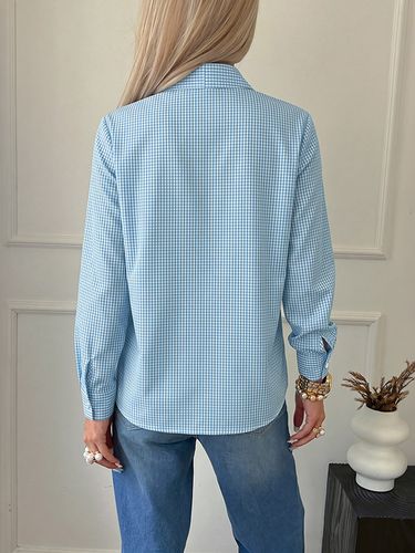 Chemisier vichy à col nœud papillon boutonné manches longues coupe classique - milanoo.com - Modalova