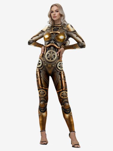 Combinaison moulante rétro-futuriste steampunk body néon costume de cosplay d'Halloween impression numérique 3D body phosphorescent UV combinaison - milanoo.com - Modalova