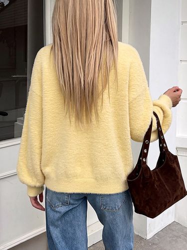 Gilet cardigan duveteux col en V boutonné manches longues côtelées coupe oversize - milanoo.com - Modalova