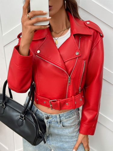Veste de motard courte à col rabattu bandoulière et poche - milanoo.com - Modalova