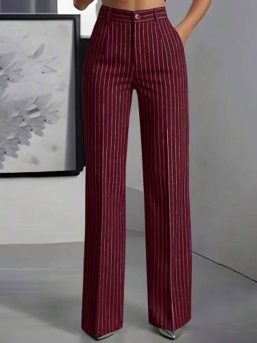 Pantalon rouge bordeaux à rayures blanches jambes larges et amples style élégant et décontracté - milanoo.com - Modalova