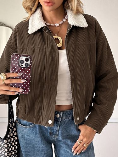 Manteau en velours côtelé marron à col en fourrure blanche mode chaude d'hiver - milanoo.com - Modalova