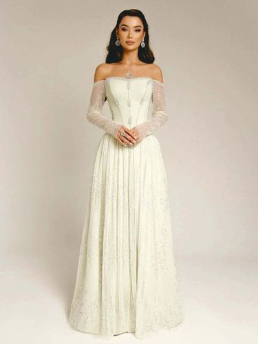 Robe de soirée fourreau à taille basque et col cœur manches longues fermeture éclair plissée à sequins. Robe de soirée formelle - milanoo.com - Modalova