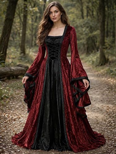 Robe médiévale Renaissance déguisement de sorcière viking à manches longues costume celtique fantastique pour femme costume d'Halloween ou de car - milanoo.com - Modalova