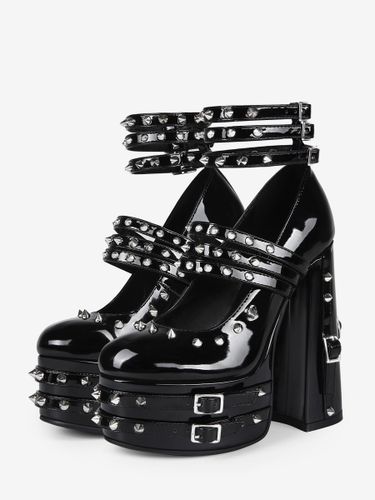 Escarpins à plateformes bout rond rivets brides et talon épais - milanoo.com - Modalova