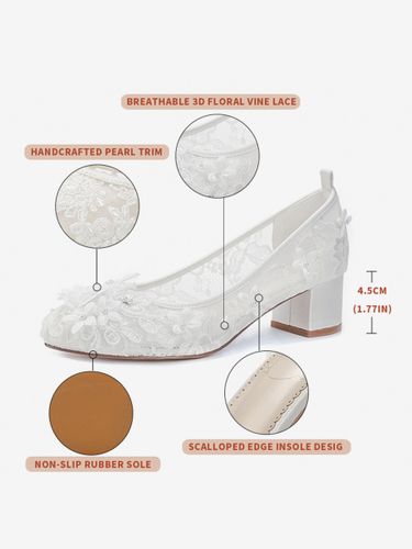 Chaussures de mariée en dentelle bout rond application de dentelle talon compensé - milanoo.com - Modalova