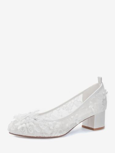 Chaussures de mariée en dentelle bout rond application de dentelle talon compensé - milanoo.com - Modalova