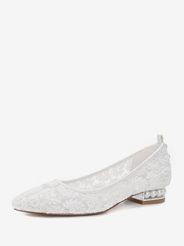 Chaussures de mariée plates en dentelle bout rond perles à enfiler - milanoo.com - Modalova