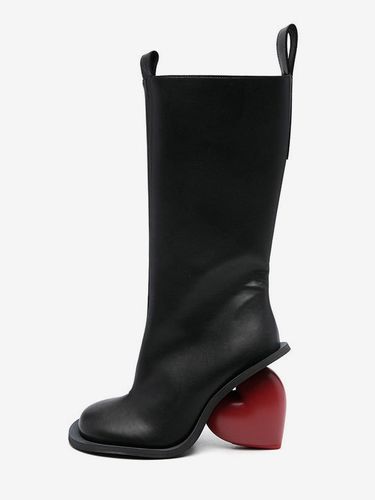 Bottes noires montantes à bout rond et talon designs - milanoo.com - Modalova