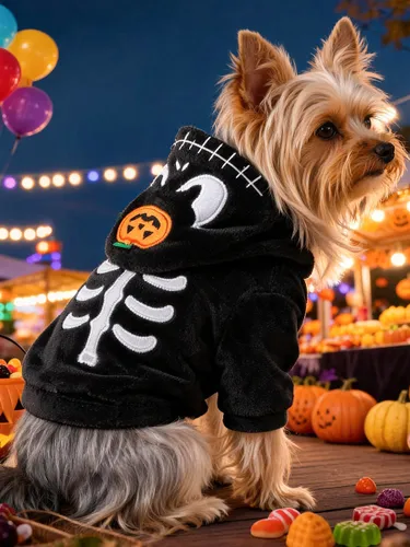 Sweat à capuche Halloween pour chien squelette sweat-shirt en polaire avec motif crâne et citrouille pour petits chiens - milanoo.com - Modalova