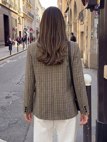 Veste blazer à carreaux manches longues motif carreaux style décontracté idéale pour le bureau - milanoo.com - Modalova