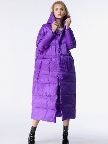 Doudoune longue à capuche violette manteau d'hiver chaud et minimaliste - milanoo.com - Modalova