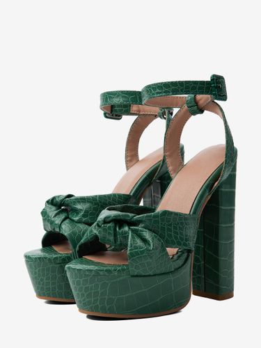 Sandales vertes à talons hauts plateforme bout ouvert motif pierre bride cheville nouée - milanoo.com - Modalova