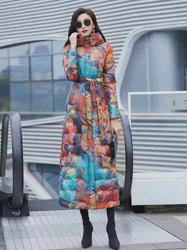 Manteau long à capuche imprimé veste d'hiver colorée à motifs artistiques - milanoo.com - Modalova