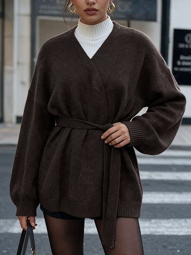 Gilet à ceinture oversize en maille à manches longues et ouverture sur le devant - milanoo.com - Modalova