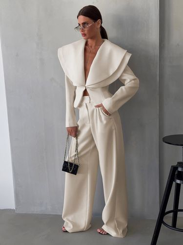 Ensemble deux pièces pantalon abricot élégant et décontracté à volants et manches longues - milanoo.com - Modalova