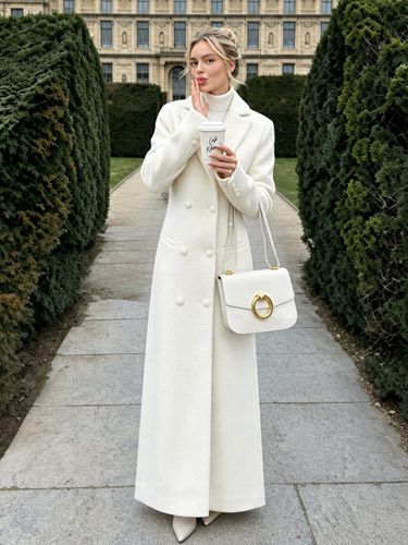 Manteau en laine blanche élégant à col rabattu - milanoo.com - Modalova
