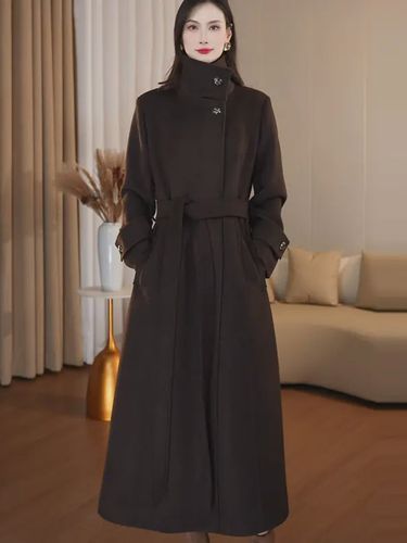 Manteau long en laine col montant rouge coupe cintrée idéal pour l'hiver - milanoo.com - Modalova