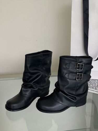 Bottines en daims bout rond détail boucle revers - milanoo.com - Modalova