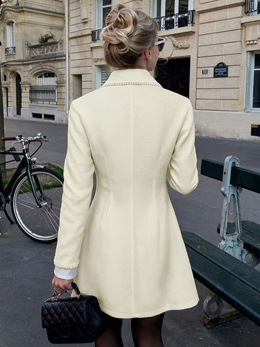 Robe crème à col Claudine et manches longues ornée de perles élégante automne - milanoo.com - Modalova