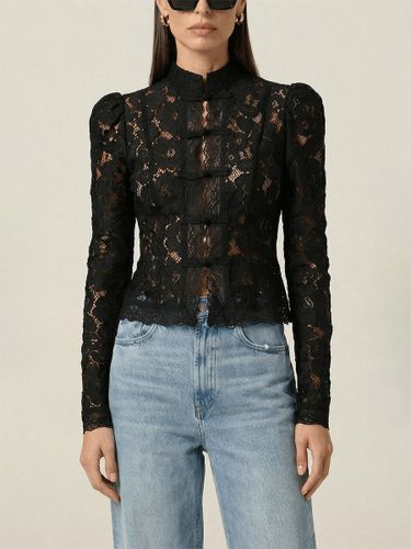 Blouse courte à manches bouffantes en dentelle ajourée et col montant taille cintrée - milanoo.com - Modalova