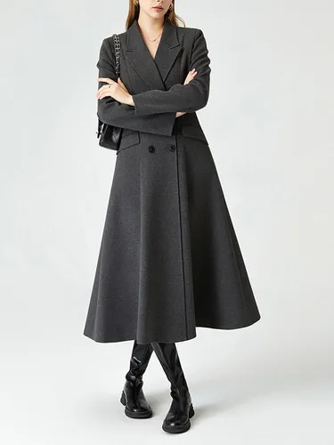 Manteau long d'hiver croisé revers cranté - milanoo.com - Modalova