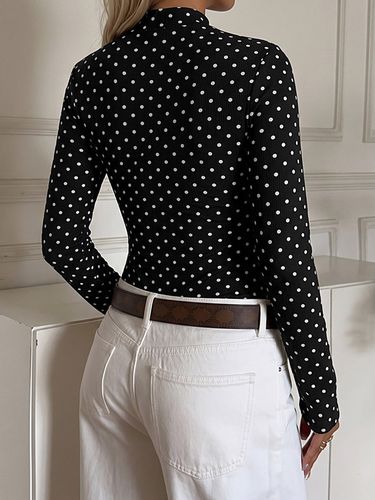 Haut à col roulé à pois en maille côtelée à manches longues et découpe en forme de goutte - milanoo.com - Modalova
