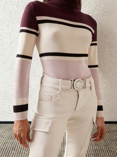 Pull à col roulé rayures color block manches longues coupe ajustée en maille - milanoo.com - Modalova