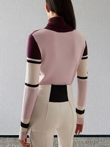 Pull à col roulé rayures color block manches longues coupe ajustée en maille - milanoo.com - Modalova