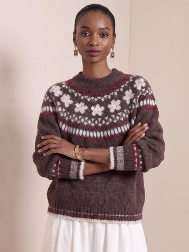 Pull en maille imprimé nordique Fair Isle flocons de neige col rond coupe ample - milanoo.com - Modalova