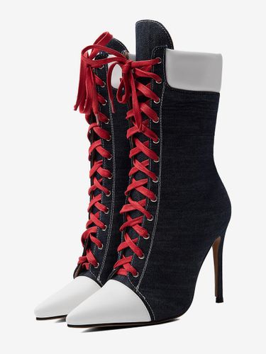 Bottines en toile à talons hauts bout pointu lacets - milanoo.com - Modalova
