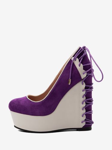 Escarpins compensés s bout rond lacets - milanoo.com - Modalova