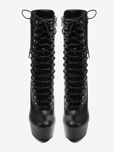 Bottes mi-mollets à plateforme bout rond lacets et talons hauts - milanoo.com - Modalova