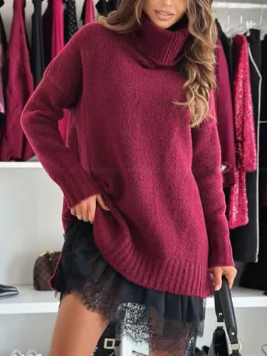 Ensemble 2 pièces : Pull à col roulé confortable et robe nuisette à bordure en dentelle - Robe courte en maille - milanoo.com - Modalova