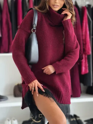 Ensemble 2 pièces : Pull à col roulé confortable et robe nuisette à bordure en dentelle - Robe courte en maille - milanoo.com - Modalova
