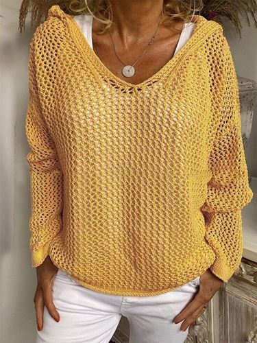 Pull à capuche en maille ajourée col en V manches longues coupe ample léger idéal pour l'été > - milanoo.com - Modalova