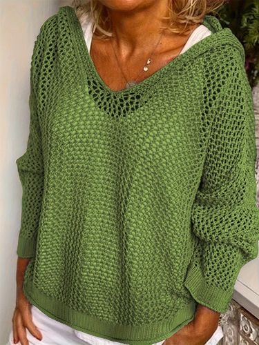 Pull à capuche en maille ajourée col en V manches longues coupe ample léger idéal pour l'été > - milanoo.com - Modalova