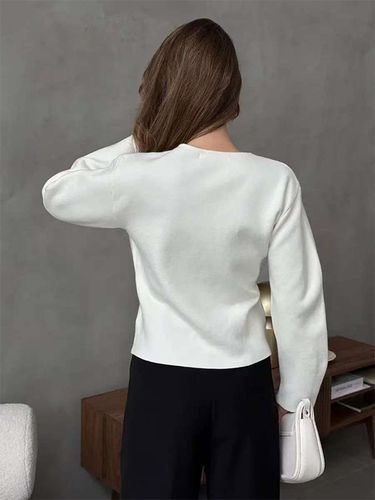 Gilet court en maille à col V manches longues coupe ajustée boutons métalliques pull d'automne - milanoo.com - Modalova