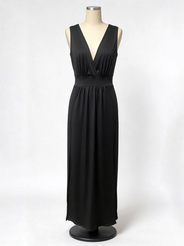 Robe longue maxi sans manches à décolleté plongeant en V couleur unie double fente robe de soirée habillée - milanoo.com - Modalova