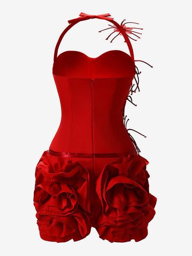 Robe bustier mini robe moulante rouge à volants et fleurs 3D idéale pour une soirée d'anniversaire - milanoo.com - Modalova