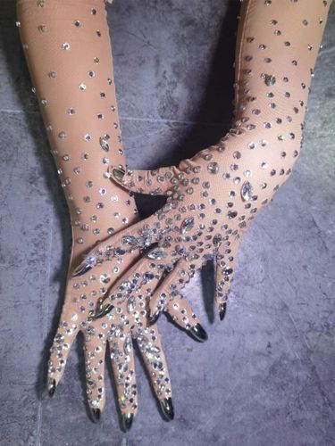 Gants longs en maille transparentes ornés de strass et de cristaux gants à doigts complets - milanoo.com - Modalova