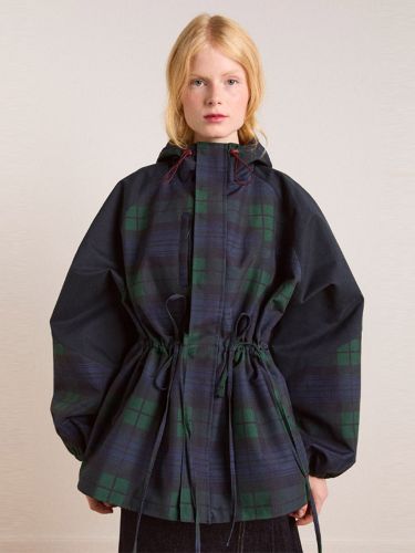 Veste coupe-vent décontractée à capuche à carreaux et blocs de couleur avec cordon de serrage à la taille - milanoo.com - Modalova