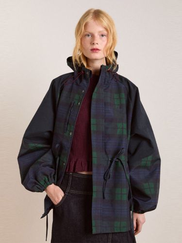 Veste coupe-vent décontractée à carreaux et à capuche avec cordon de serrage à la taille - milanoo.com - Modalova