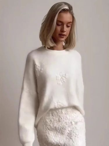 Pull en maille à col rond manches longues coupe ample couleur unie motif floral en relief pull décontracté et chaud > - milanoo.com - Modalova