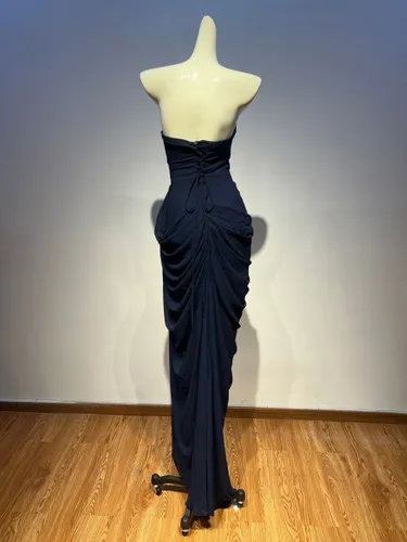 Robe de soirée bustier drapée et froncée bleu marine robe de cérémonie maxi moulante - milanoo.com - Modalova