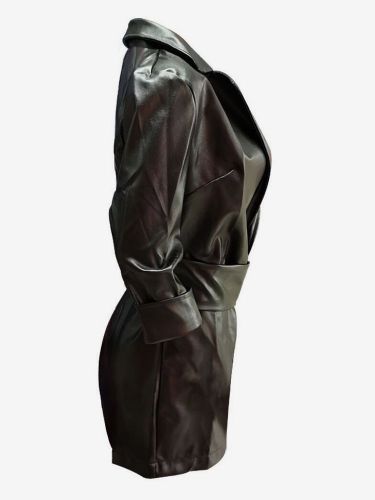 Robe blazer en similicuir manches courtes col à revers ceinture coupe moulante mini-robe portefeuille - milanoo.com - Modalova