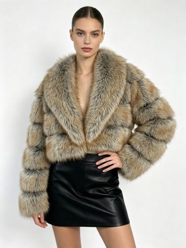Veste courte en fausse fourrure patchwork chaude et moelleuse pour l'hiver - milanoo.com - Modalova